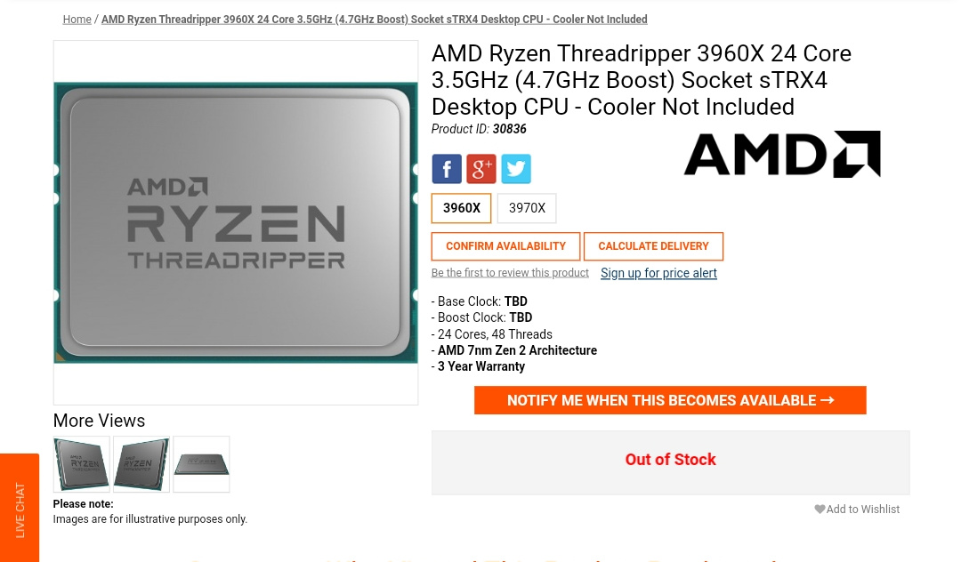 AMD Ryzen Threadripper 3970x 32コア 64スレッド AMD Ryzen Threadripper 3970X 32コア64スレッドCPUが約1200ドルにて