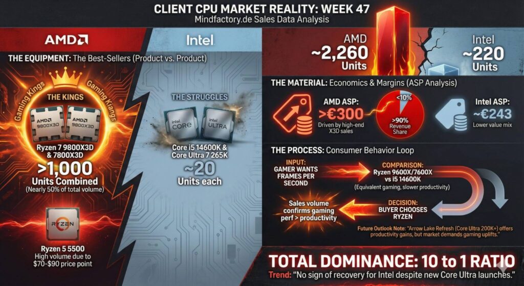 AMD、ドイツの小売店でインテルの10倍のCPUユニットを販売、総売上高の