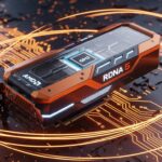 未来的なオレンジと黒のデザインのAMD RDNA 5グラフィックスカード