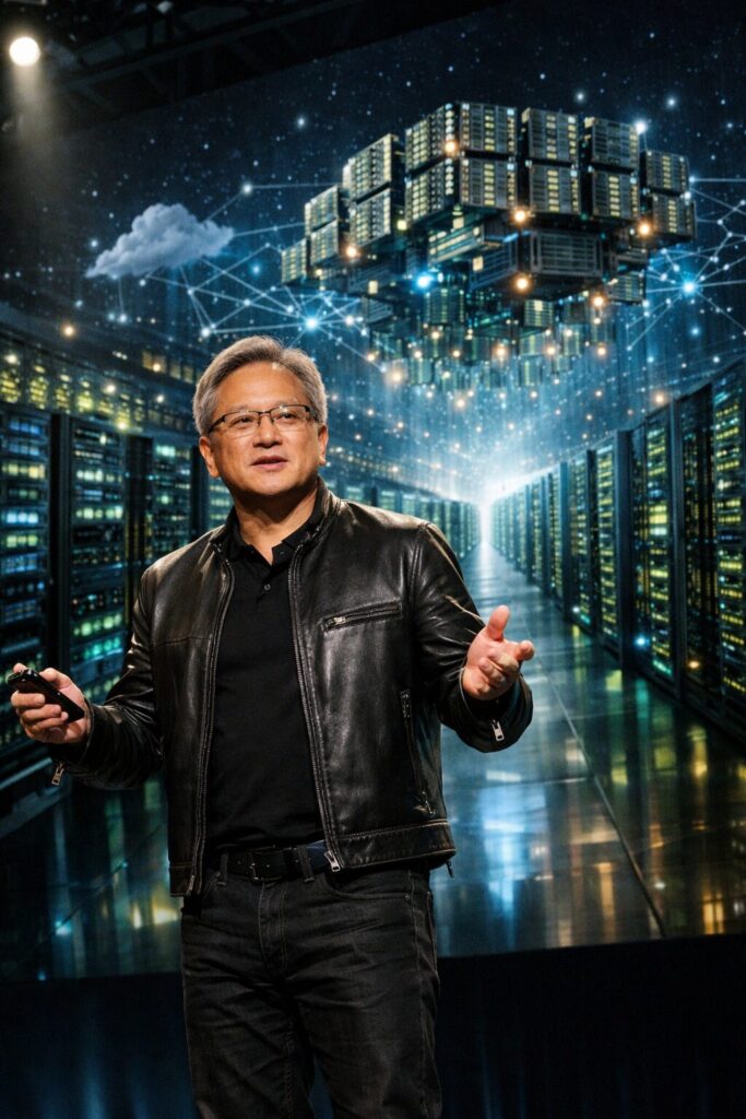 テックカンファレンスで講演するNVIDIA CEOジェンセン・フアン氏