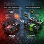 AMDの複数世代GPU(RX 6000、RX 7000)とNvidia(RTX 2000/3000/4000)がマルチフレーム生成技術を競う印象的なテック・ビジュアライゼーション