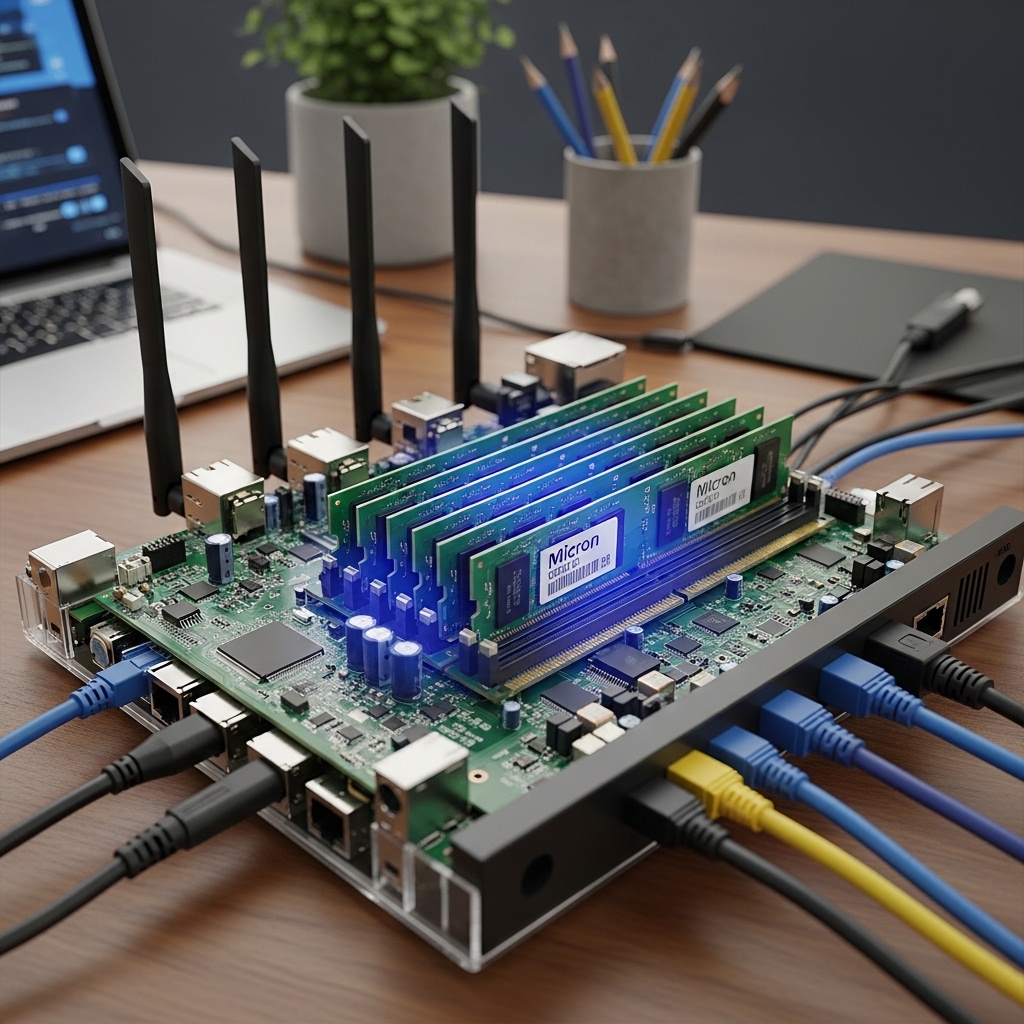 内部の回路基板とメモリチップが見える最新の家庭用WiFiルーター