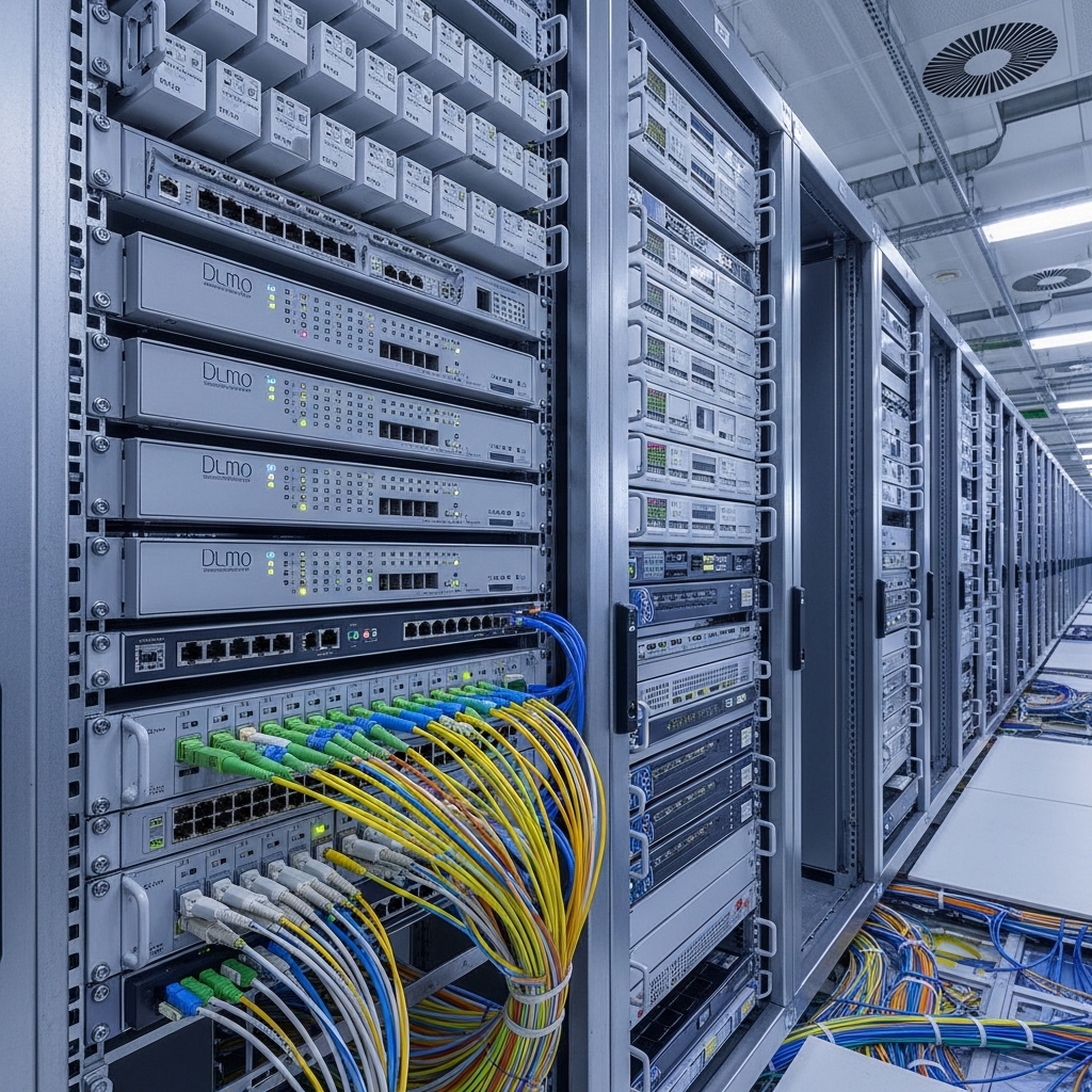 最新データセンターの光ファイバー機器とブロードバンドルーターを含む通信ネットワークインフラ