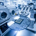 最新のCPUダイウェハが先端製造装置上に配置されている様子