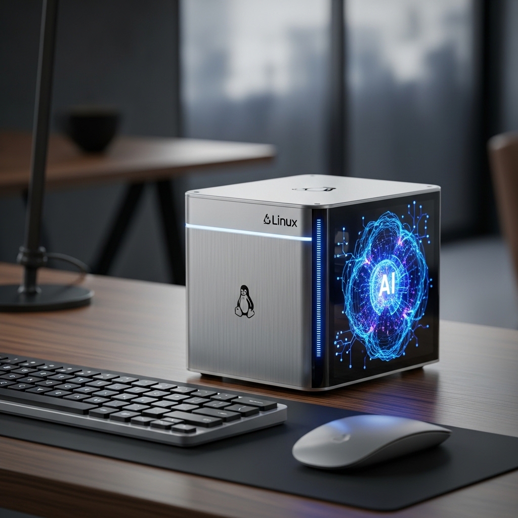 小型フォームファクタミニPCと光るAIニューラルネットワークの可視化