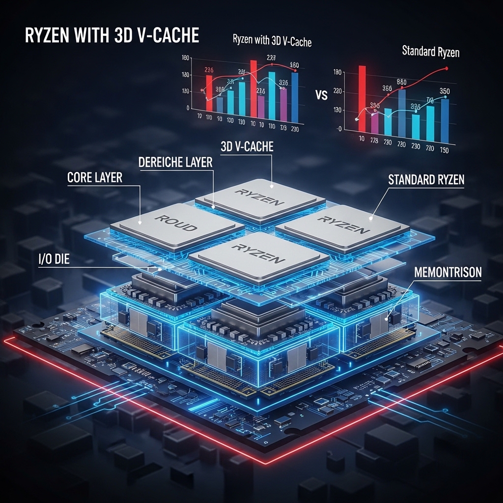 3D V-Cache技術を搭載したAMD Ryzenプロセッサーの詳細な断面図