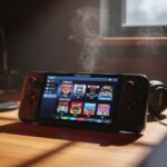 レトロゲームライブラリ画面を表示したSteam Deckハンドヘルドゲーム機