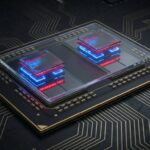 暗い背景に置かれたAMDのハイエンドプロセッサ