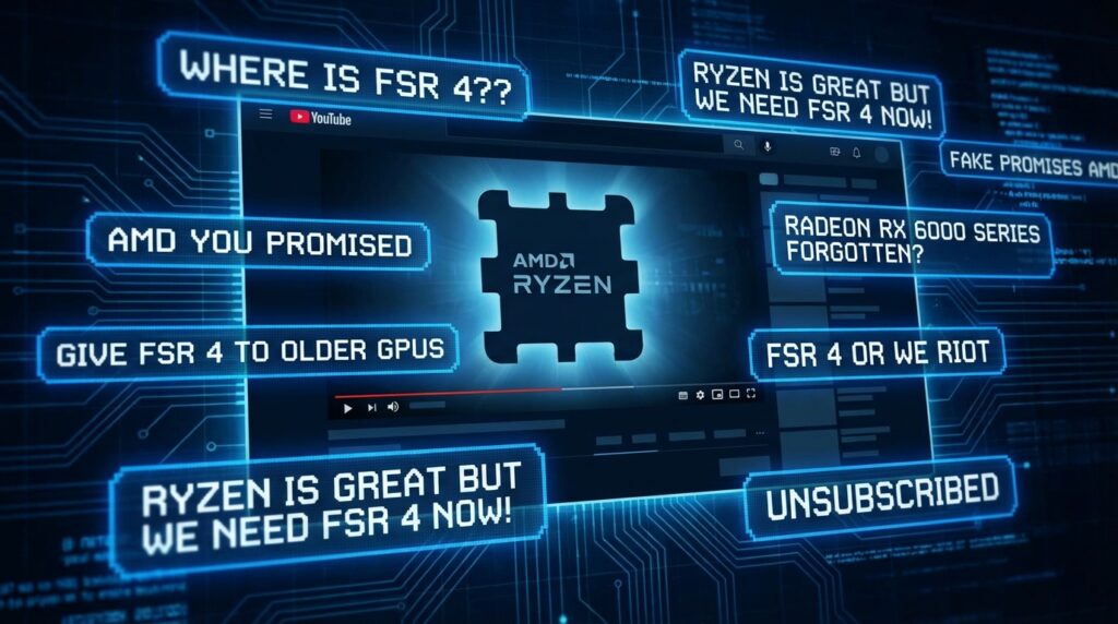 MDのRyzen CPU発表動画に「旧世代GPUにFSR 4を」というコメントが殺到するイメージ