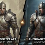 同一のゲームキャラクターを左右で対比した劇的なスプリットスクリーン