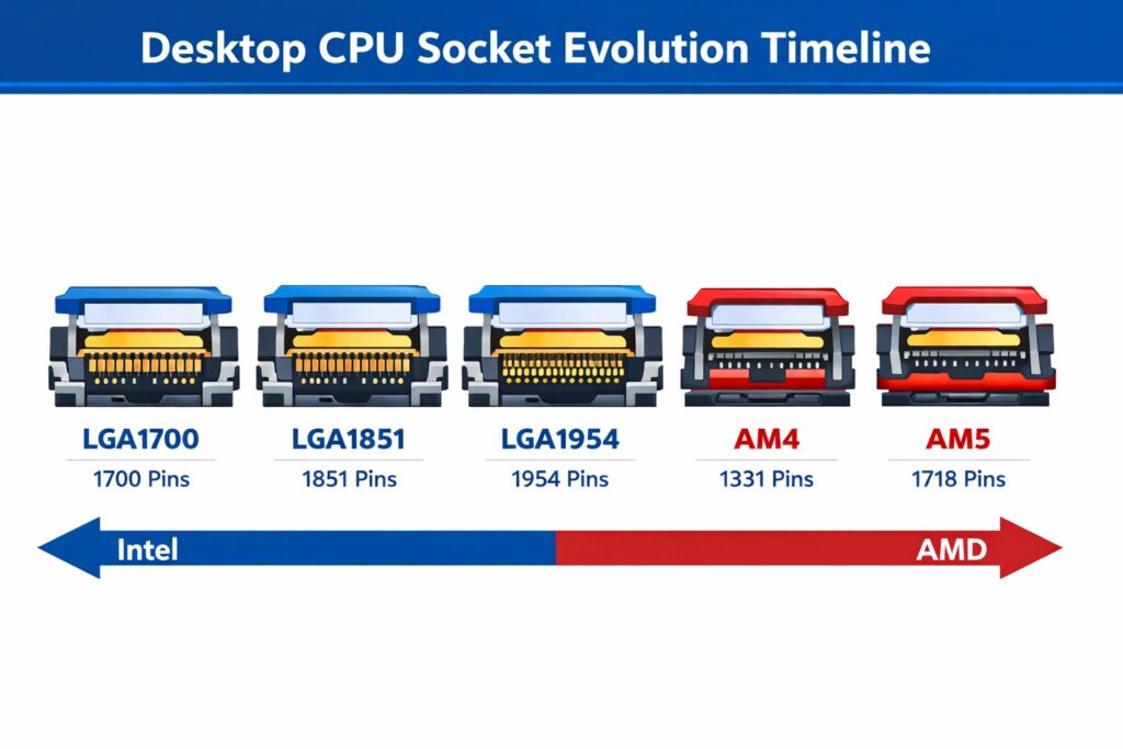 Intel デスクトップCPUソケットの世代変遷を示す図