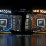 8GB GDDR6と9GB GDDR7の2枚のNVIDIA GeForce GPUを並べた比較写真