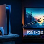PlayStation 5本体とゲーミングPCモニターを左右に配置し、両者の間のチェーンが断ち切られる構図