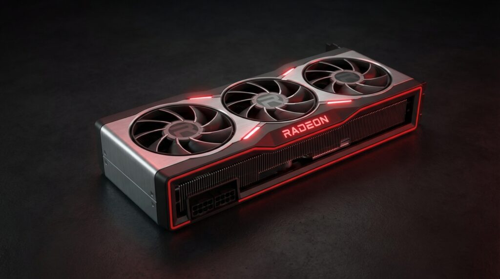 暗い背景に置かれたRadeon RX 7000シリーズグラフィックスカード