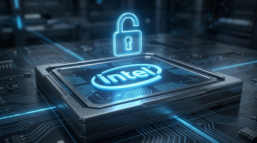 青く発光する次世代IntelデスクトップCPUのコンセプトイラスト