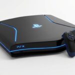 クリーンなスタジオ背景に置かれた未来的なゲーム機のコンセプトデザイン