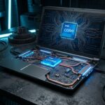 発光するIntelプロセッサチップが露出したハイエンドノートPC