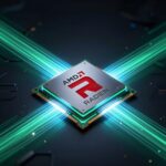 シェーダーデータストリームを光の流れで表現したGPUチップのビジュアル