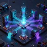 エージェントAIオーケストレーションのサーバーデータセンターのコンセプトアート