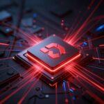 AMDのGPUコンセプトイメージ。中央プロセッサからAIアップスケーリングのエネルギー波が放射するイメージ