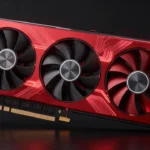 AMDのRDNA 4 GPUをイメージしたコンセプトアート。赤と黒を基調としたグラフィックカードのヒーローショット風構図