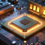 マザーボード上で再び輝く旧世代のCPUチップのコンセプトアート。