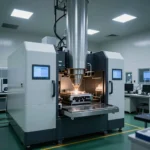 クリーンルーム内に設置された液浸露光装置。精密な半導体製造の緊張感を演出した、産業的でドラマチックな照明のシネマティックな構図